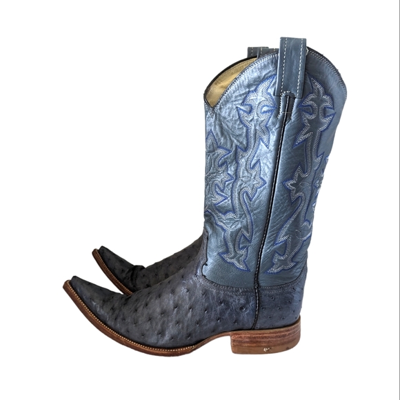 Vintage Other - Vintage Blue Ostrich Leather Pointy Toe Cowboy Western Boots Size 6.5 D